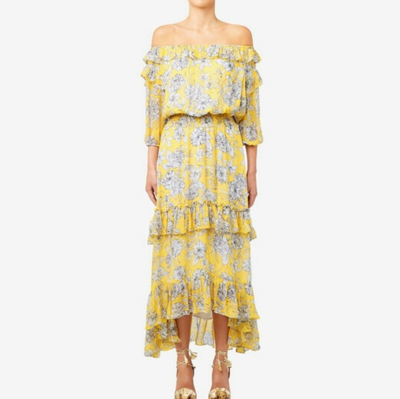 SEED HERITAGE Tiered Frill Yellow Floral Off The Shoulder Maxi Dress - Picture 3 of 9